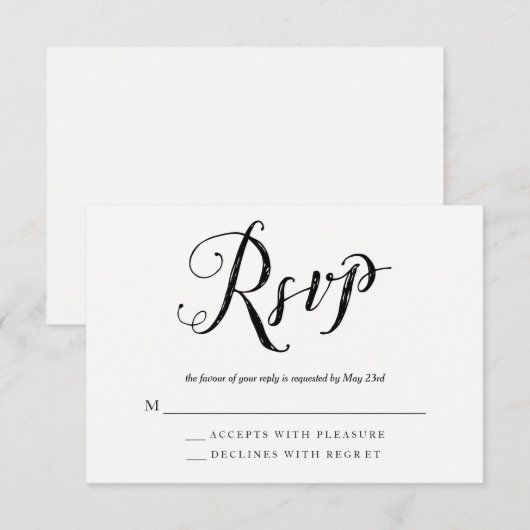 Mr & Mrs Zwart & Wit Bruiloft RSVP Respons Kaarten Kaartje (Voorkant / Achterkant)