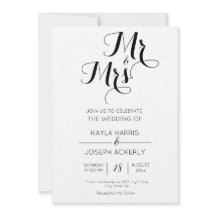 Mr & Mrs zwart-wit huwelijksuitnodigingskaart