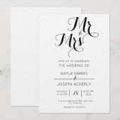 Mr & Mrs zwart-wit huwelijksuitnodigingskaart Feestdagenkaart (Voorkant / Achterkant)