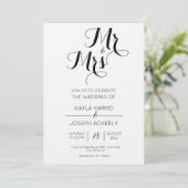 Mr & Mrs zwart-wit huwelijksuitnodigingskaart Feestdagenkaart (Staand voorkant)