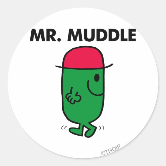 Mr Muddle | Achteruit lopen Ronde Sticker (Voorkant)