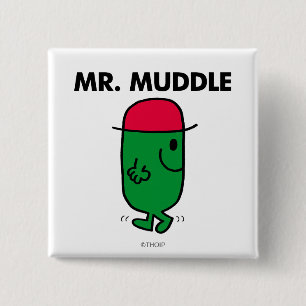 Mr Muddle Achteruit lopen Vierkante Button 5,1 Cm