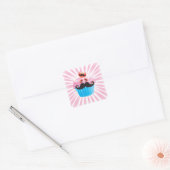 Mr Mustache Cupcake Vierkante Sticker (Envelop)