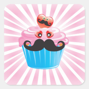 Mr Mustache Cupcake Vierkante Sticker