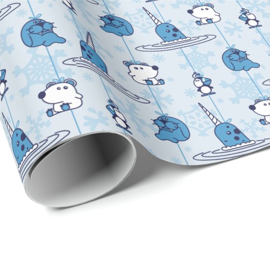 Mr. Narwhal Blue Snowflake Pattern Cadeaupapier (Rol Hoek)