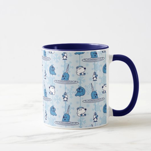 Mr. Narwhal Blue Snowflake Pattern Mok (Rechts)