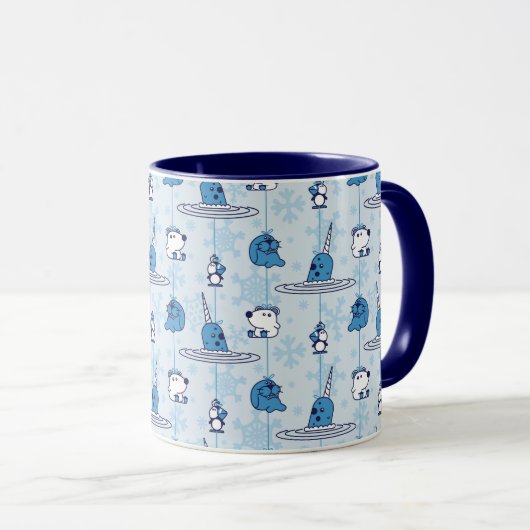 Mr. Narwhal Blue Snowflake Pattern Mok (Voorkant rechts)