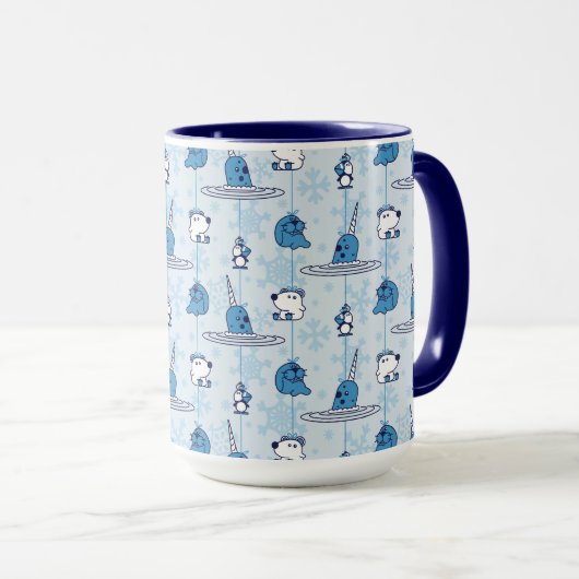 Mr. Narwhal Blue Snowflake Pattern Mok (Voorkant rechts)