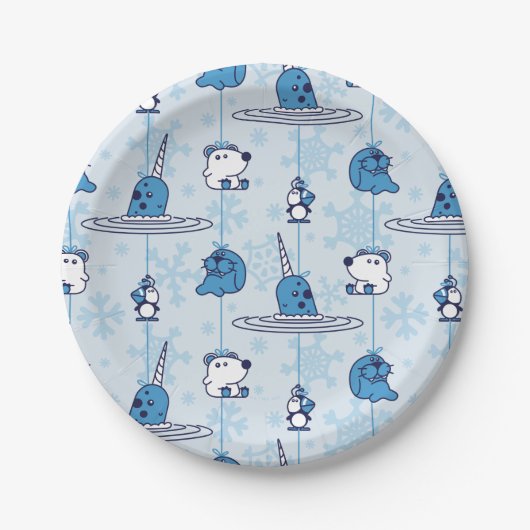 Mr. Narwhal Blue Snowflake Pattern Papieren Bordje (Voorkant)