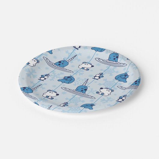 Mr. Narwhal Blue Snowflake Pattern Papieren Bordje (Gekanteld)