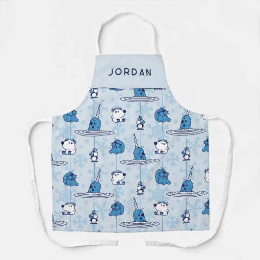 Mr. Narwhal Blue Snowflake Pattern Schort (Voorkant)