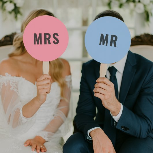 Mr of Mrs.? | Bride Groom Pink Blue Weddenschap Handwaaier