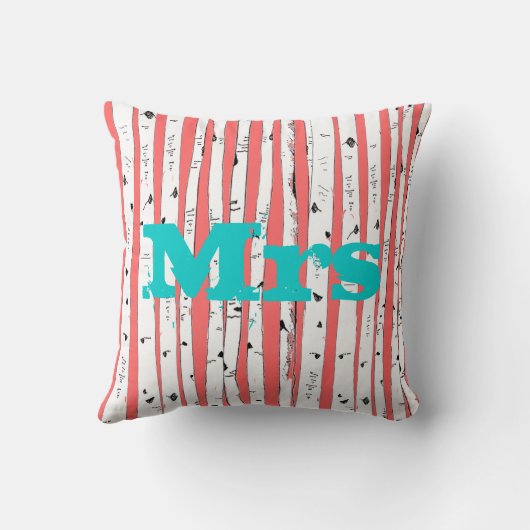 Mr of Mrs personalizes Birch Tree Kussens (Achterkant)