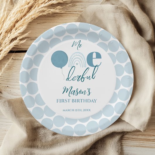 Mr One derful Blue Balloon First Birthday Papieren Bordje