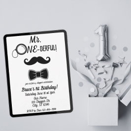 Mr. ONE-derful mustache and bowtie 1st birthday Kaart