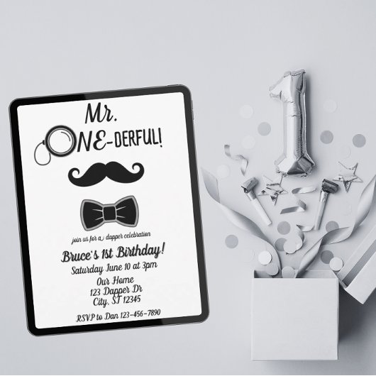 Mr. ONE-derful mustache and bowtie 1st birthday Kaart