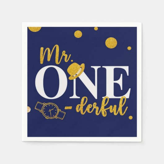 Mr. One-derful Navy Blue and Gold Birthday Party Servet (Voorkant)