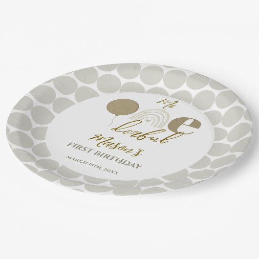 Mr One derful Neutral Rainbow First Birthday Papieren Bordje (Gekanteld)