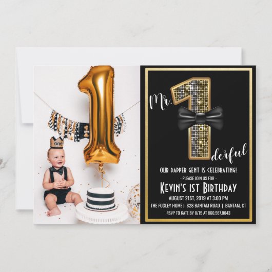 Mr. Onederful 1e verjaardag foto uitnodiging (Voorkant)