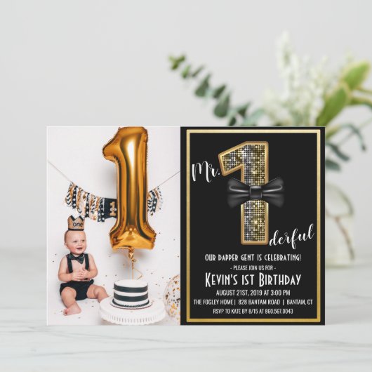 Mr. Onederful 1e verjaardag foto uitnodiging (Staand voorkant)