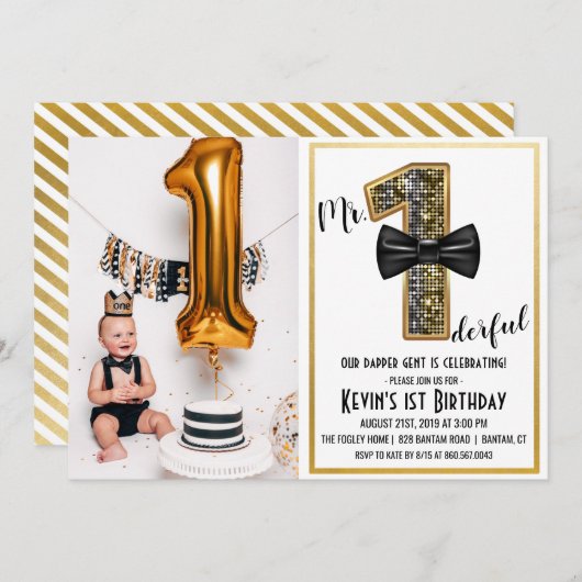 Mr. Onederful 1e verjaardag foto uitnodiging (Voorkant / Achterkant)