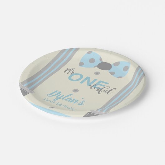 Mr. Onederful blauw en grijs boog stropdas Papieren Bordje (Gekanteld)