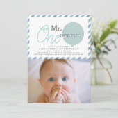 Mr ONEderful Blauwe Ballon Foto 1e Verjaardag Kaart (Staand voorkant)