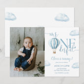 Mr Onederful Blue Balloon Boy Foto 1e verjaardag Kaart (Voorkant / Achterkant)