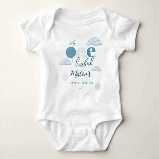 Mr Onederful Blue Cloud Boho First Birthday Romper (Voorkant)