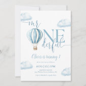 Mr. Onederful Blue Hot Air Balloon Boy 1e verjaard Kaart (Voorkant)