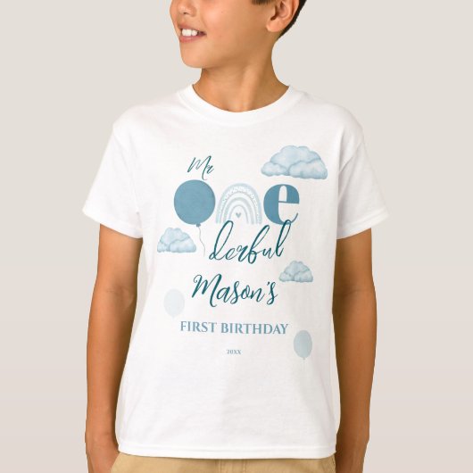 Mr Onederful Blue Sky Cloud Boho First Birthday T-shirt (Voorkant)