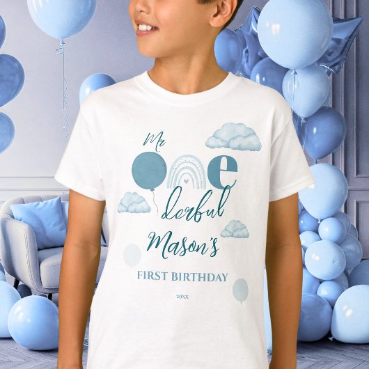 Mr Onederful Blue Sky Cloud Boho First Birthday T-shirt