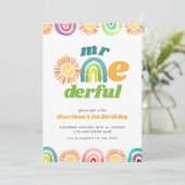 Mr ONEderful Boho Eerste Verjaardag Regenboog Kaart (Staand voorkant)
