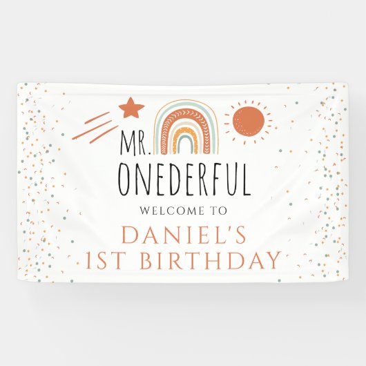 MR. Onederful Boho Rainbow 1st Birthday Welcom Sig Spandoek (Horizontaal)