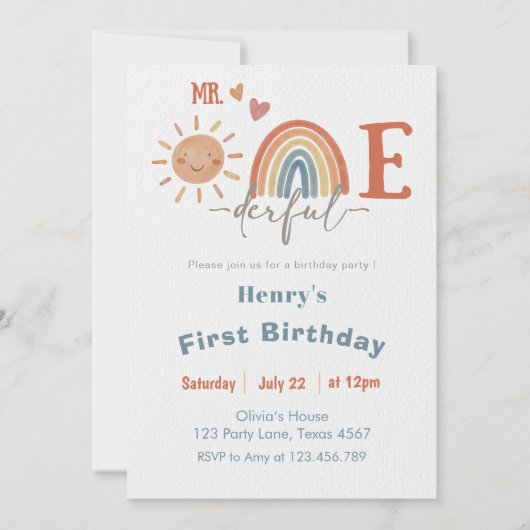 Mr ONEderful Boy 1st Verjaardag Uitnodiging (Voorkant)