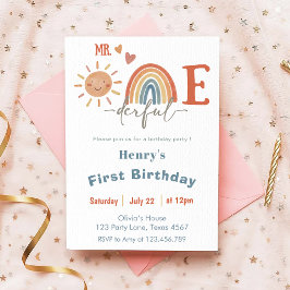 Mr ONEderful Boy 1st Verjaardag Uitnodiging
