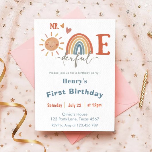 Mr ONEderful Boy 1st Verjaardag Uitnodiging