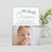 Mr. ONEderful Boy Blue Foto 1e verjaardag Kaart (Staand voorkant)