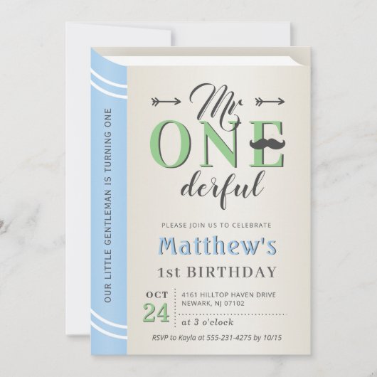 Mr. Onederful Boy Eerste 1e Verjaardag Verhalenboe Kaart (Voorkant)