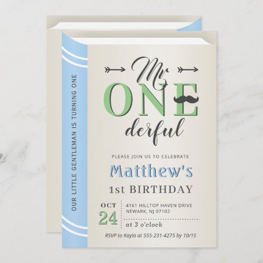 Mr. Onederful Boy Eerste 1e Verjaardag Verhalenboe Kaart (Voorkant / Achterkant)