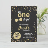 Mr Onederful Boy Eerste Verjaardag Zwart Goud Eleg Kaart (Staand voorkant)