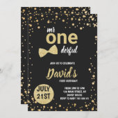 Mr Onederful Boy Eerste Verjaardag Zwart Goud Eleg Kaart (Voorkant / Achterkant)