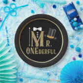 Mr. ONEderful Boys 1st Birthday Paper Borden Papieren Bordje (Feest)