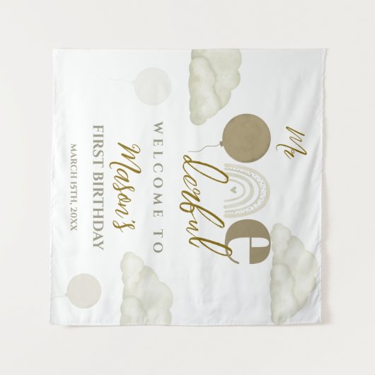 Mr Onederful Cloud Dream Boho Neutral 1st Birthday Wandkleed (Voorkant (horizontaal))