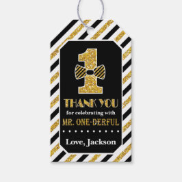 Mr ONEderful Favor Tags | Zwart en Goud Cadeaulabel
