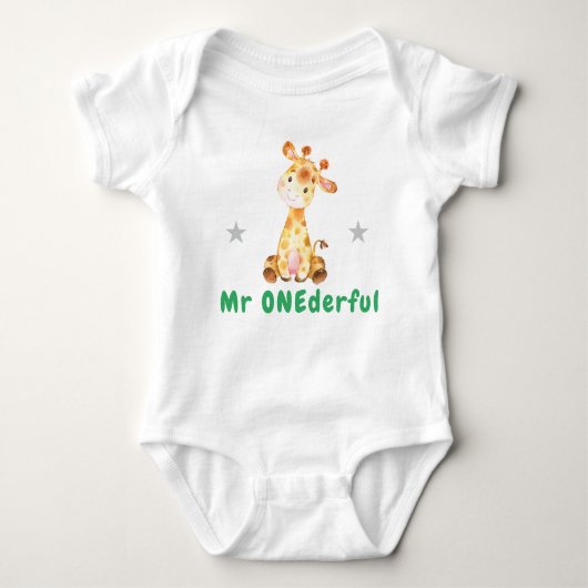 Mr Onederful Giraffe Eerste 1e Verjaardag Groene J Romper (Voorkant)