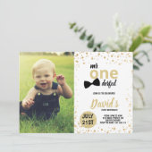 Mr. Onederful Gold Confetti Eerste Verjaardag Foto Kaart (Staand voorkant)