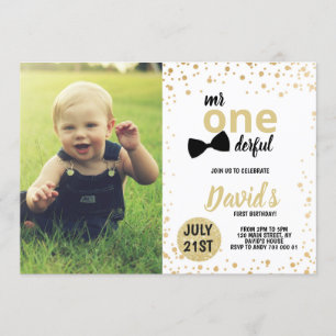 Mr. Onederful Gold Confetti Eerste Verjaardag Foto Kaart