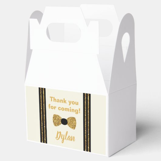Mr. Onederful goud en zwarte boog stropdas Bedankdoosjes (Geopend)