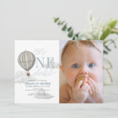 Mr. Onederful Hete Luchtballon 1e Verjaardag Foto Kaart (Staand voorkant)